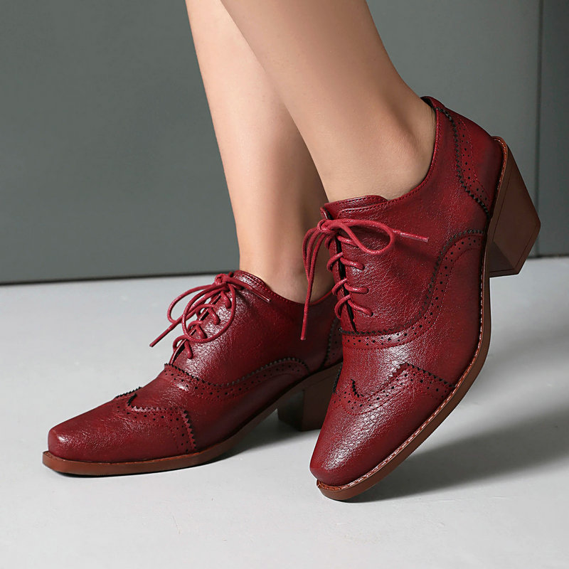 Pump Heel Block - Женские оксфорды с заостренным носком, бордовые