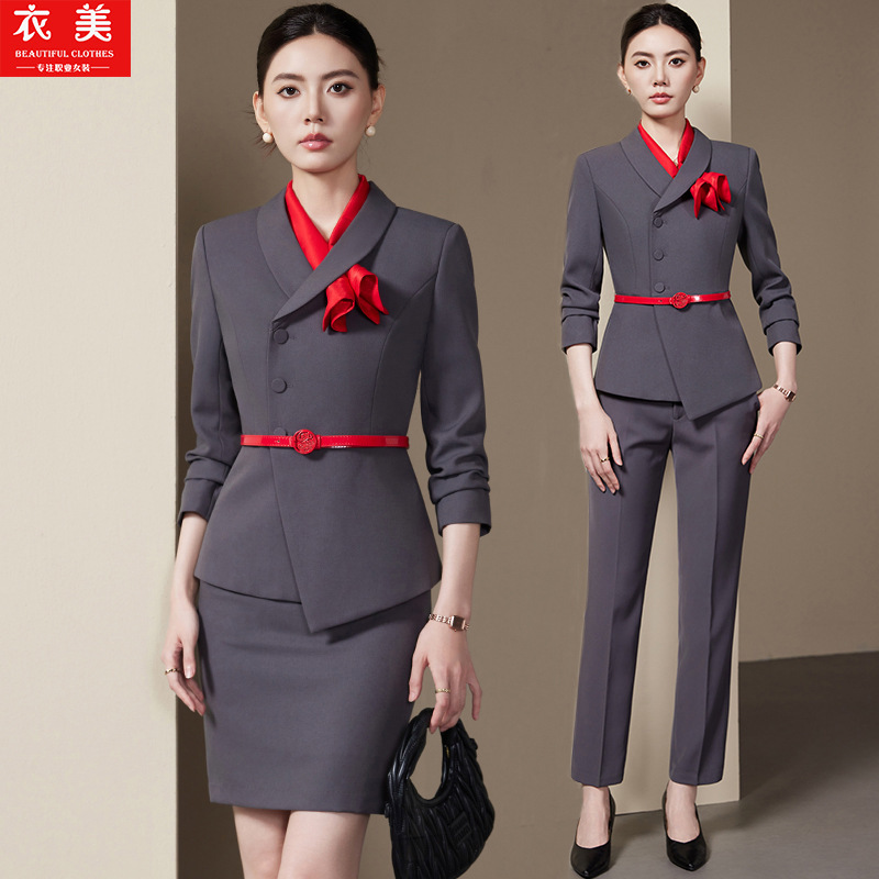 Women'S Formal Wear Stores - Серый женский костюм, комплект2025, новая модная