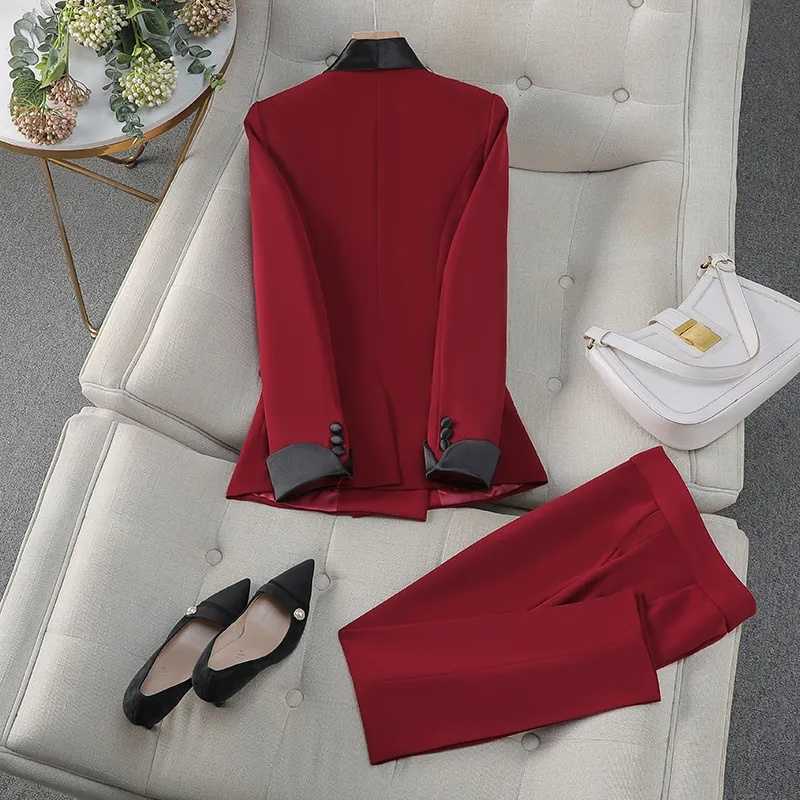 Women'S Formal Day Wear - Элегантный красный, черный женский брючный костюм,