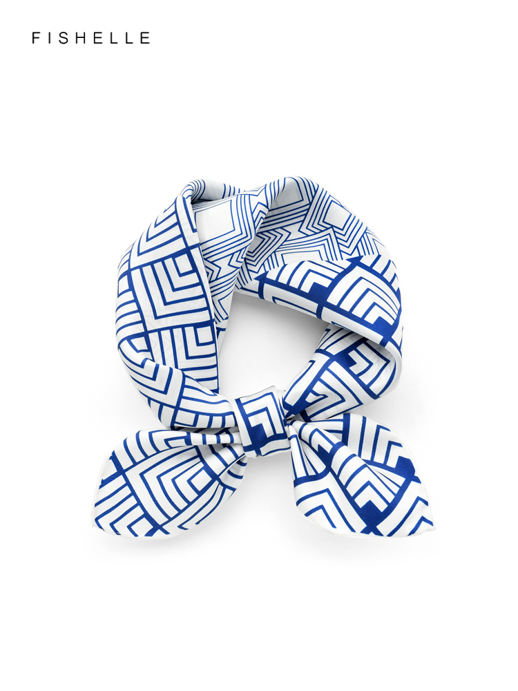 Scarf Silk Neck - Женский саржевый шарф с геометрическим принтом,