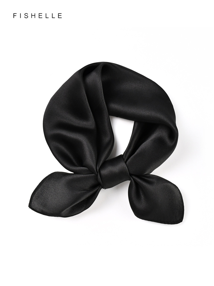 Scarf Silk Neck - Однотонный черный шарф из чистого шелка
