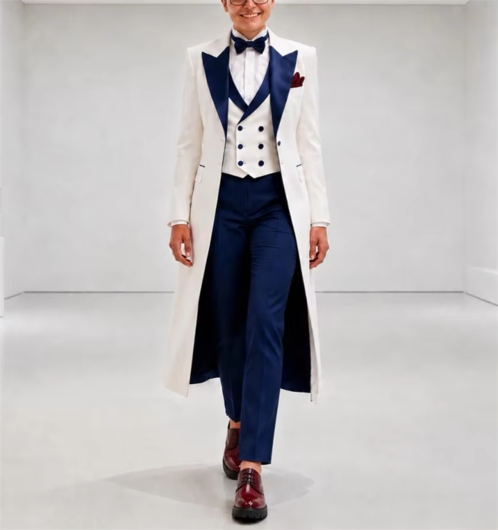 Formal Women'S Wear - Темно-синий с белым женский пиджак-костюм: элегантный,