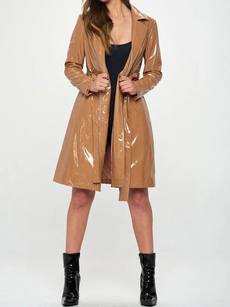 Trench Coat Formal - Женский Блестящий Тренч из искусственной кожи